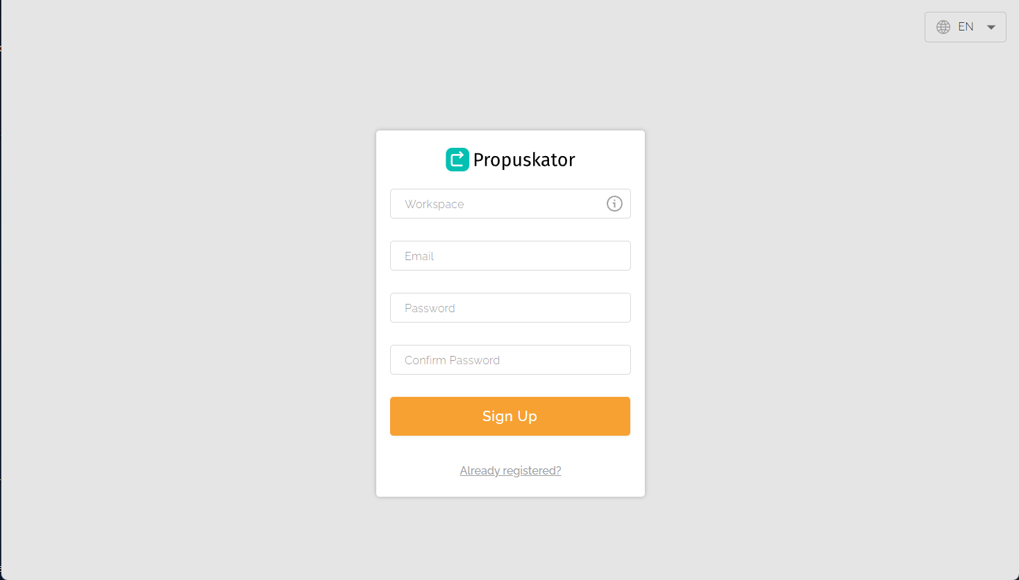 Registration in the Propuskator web interface