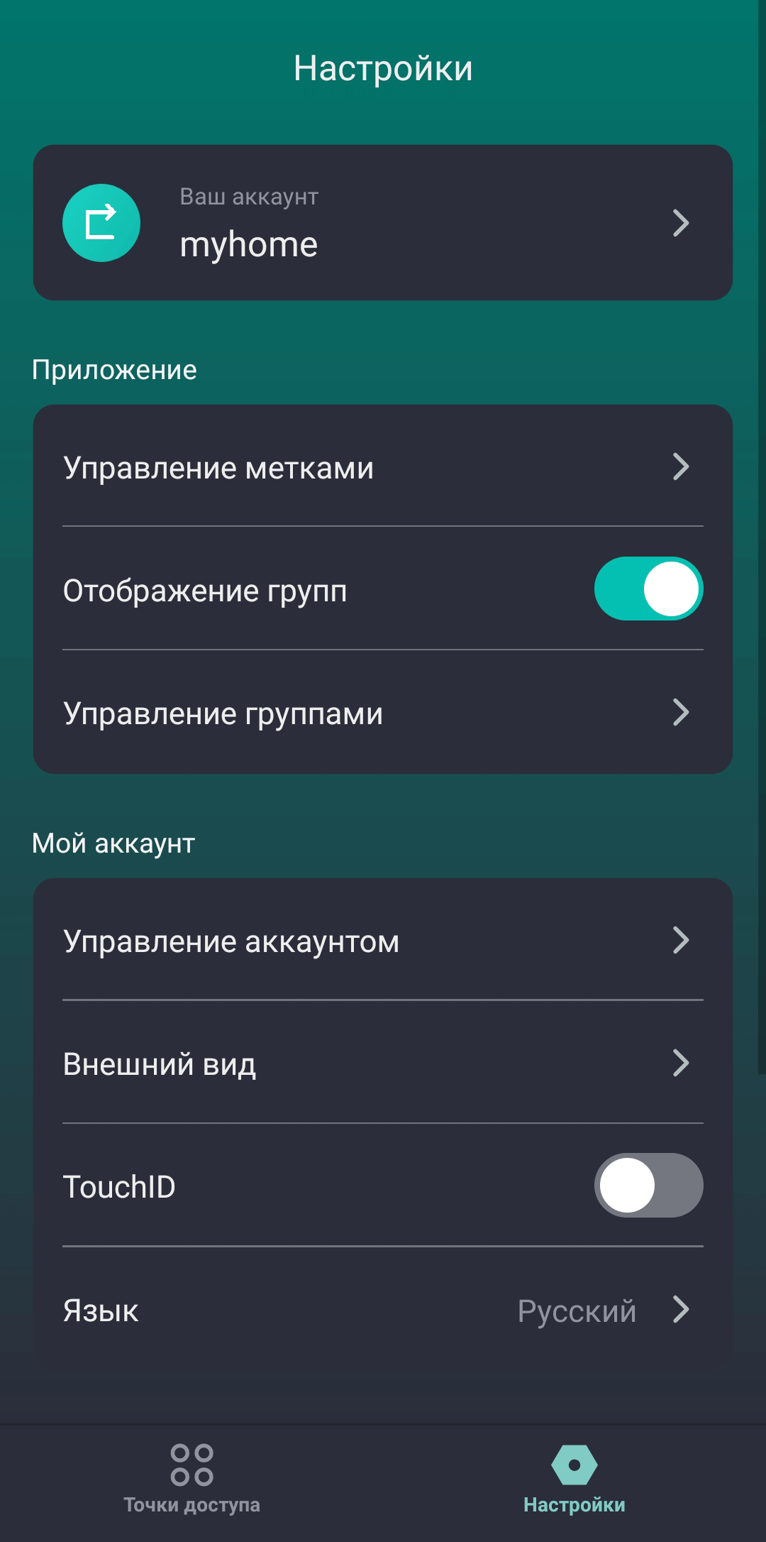 Раздел "Настройки" приложения Пропускатор