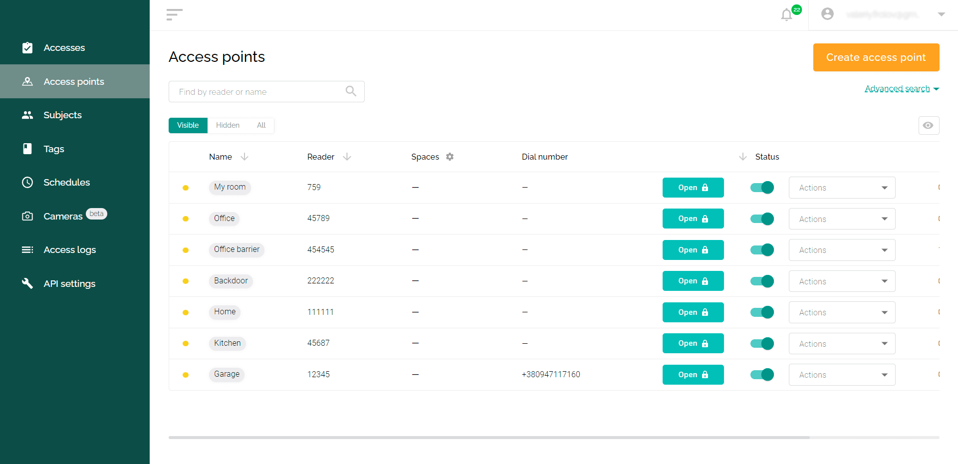 Managing spaces in the web interface of the ACS Propuskator