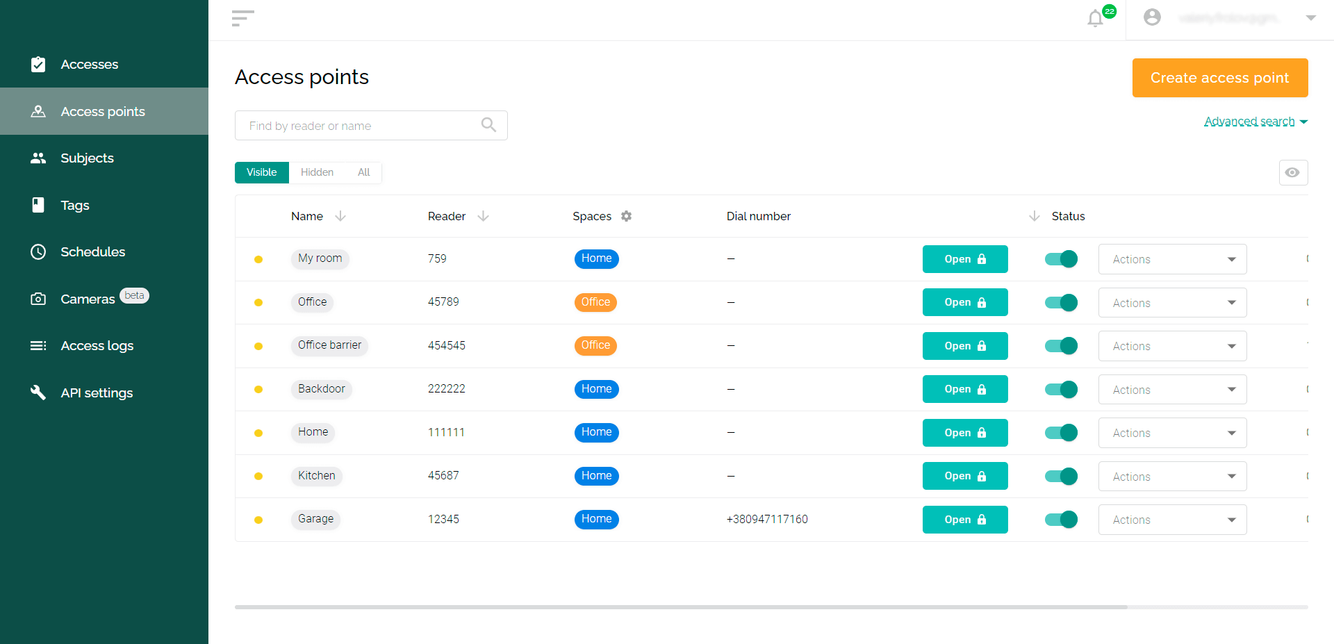 Managing spaces in the web interface of the ACS Propuskator