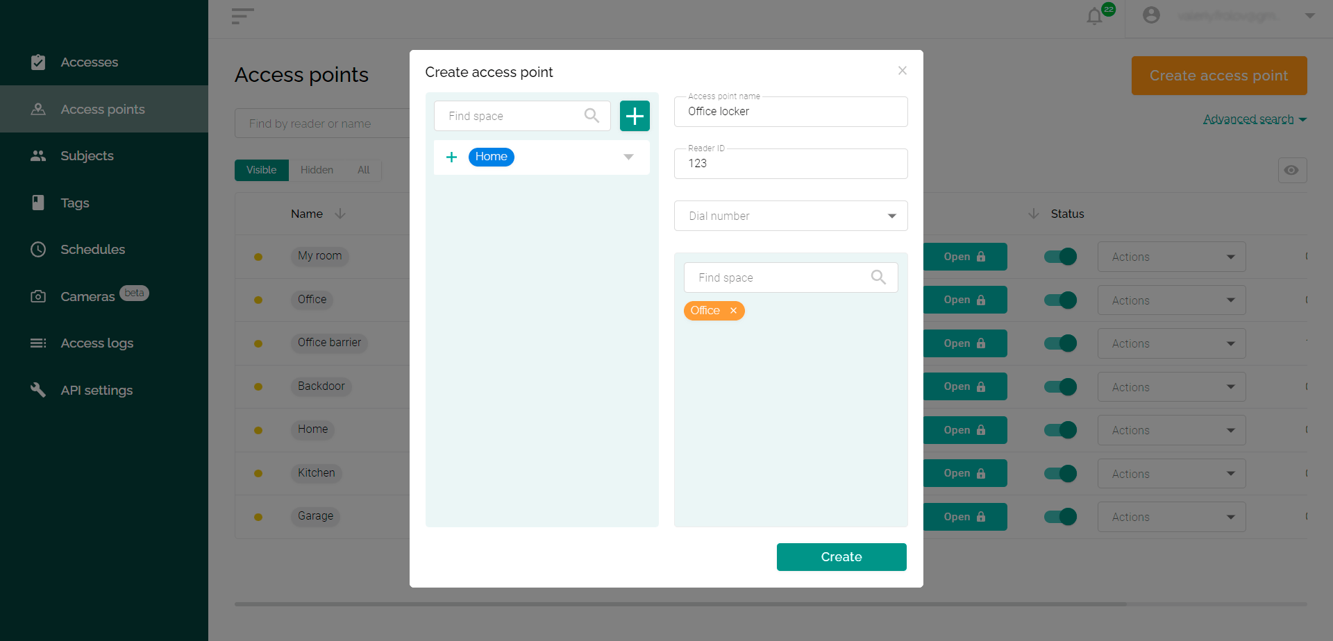 Managing spaces in the web interface of the ACS Propuskator